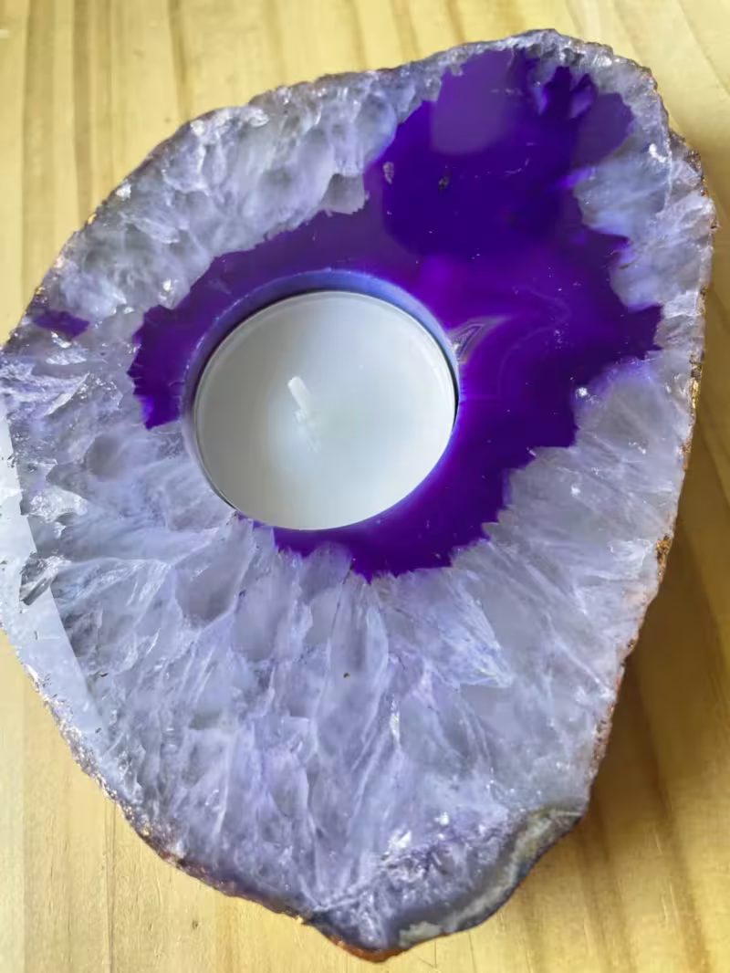 bougeoir agate violet et cuivre