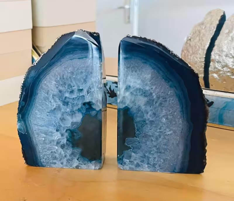 serre-livres agate bleue et argent