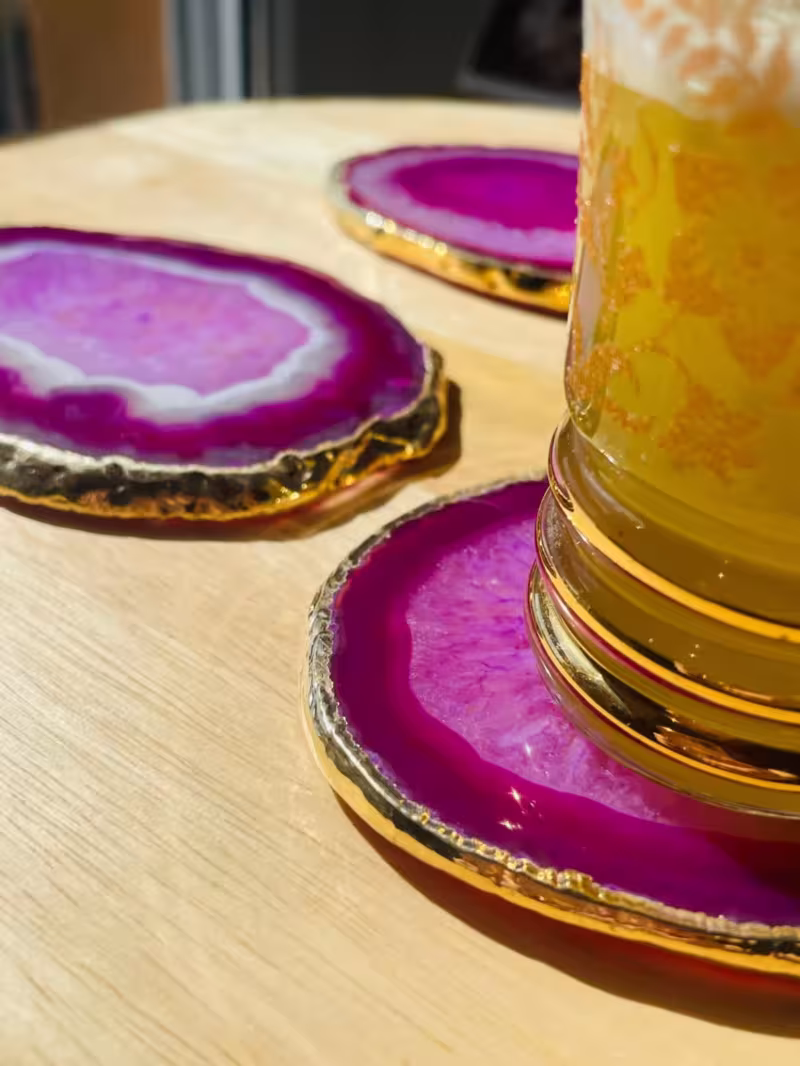 sous-verre agate rose et or