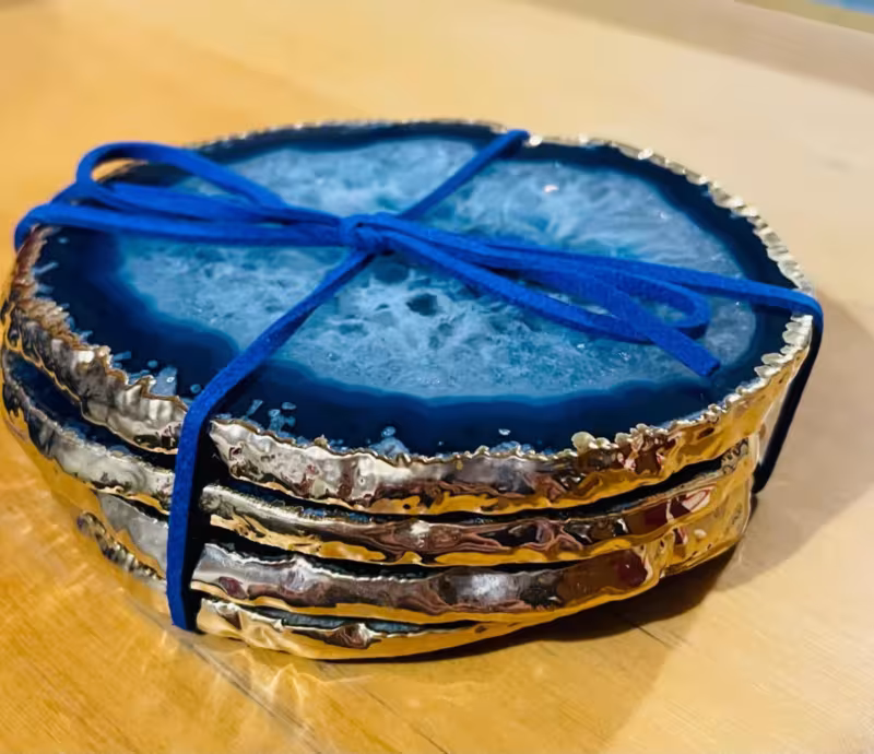 dessous de verre agate bleu foncé or