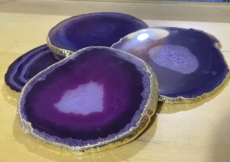 dessous de verre agate violet et or
