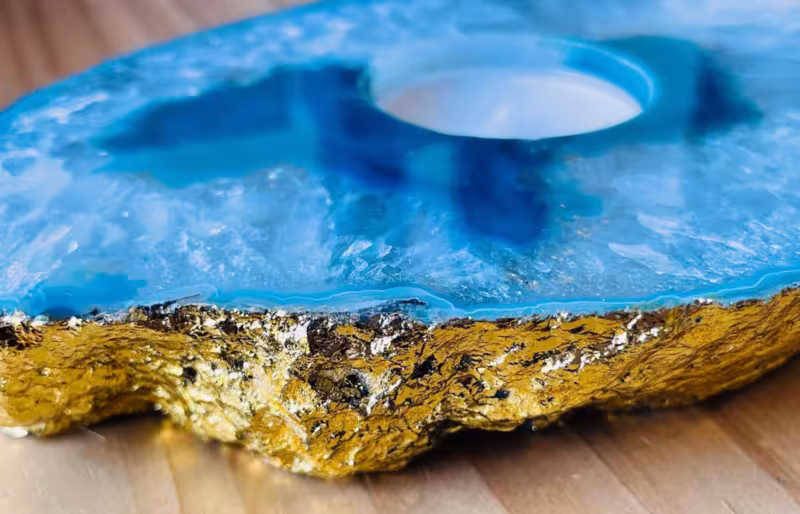 bougeoir agate bleu or