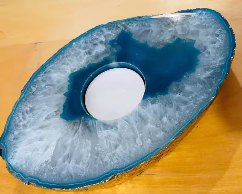 bougeoir agate bleu or