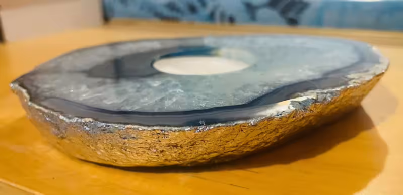 Bougeoir agate bleu argent