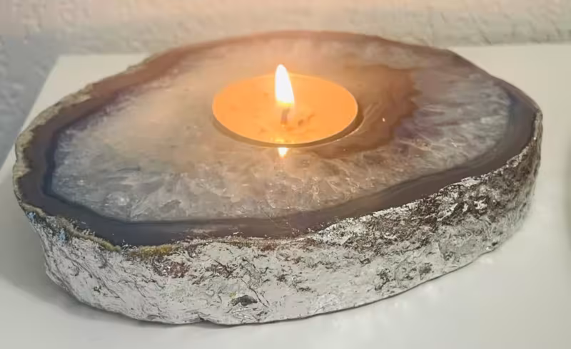 Bougeoir agate bleu argent